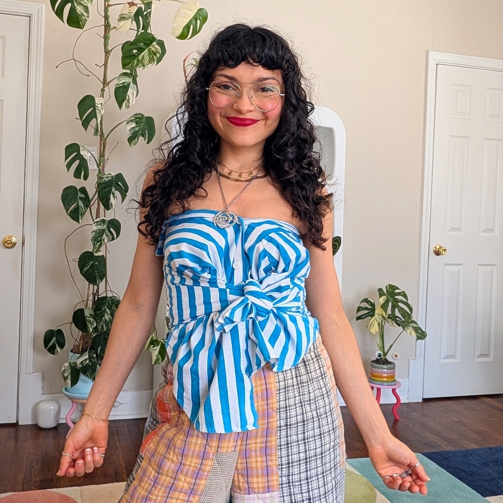 Vintage blue and white striped button up shirt